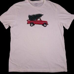 J Crew Christmas t-shirt Large 70s Ford Truck Bringing Home Christmas Tree Santa